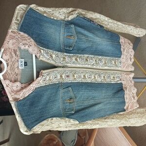Vintage"Cache" Denim-Lace Jacket,sz S, lightweight,,New(unworn)..made in U.S.A.